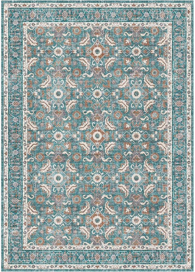 WITSHOCK Living Room Area Rugs 5x7: Soft Non-Slip Backing Washable Rugs Vintage Large Carpet for Bedroom Office Dining Room Kitchen Stain Resistant Home Decor Rug