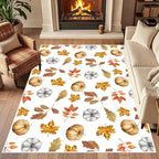 Pumpkin Area Rug, 3x4ft, Fun Vibrant Autumn Harvest Fallen Leaves Pumpkin Plant White Fall Porch Rug, Sturdy Non Slip Easy-Washing Fall Decorations for Home Bedroom