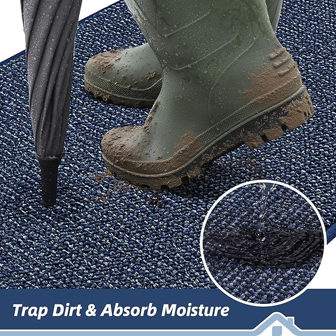 BEQHAUSE Dirt Trapper Door Mat 36" x 60", Non-Slip Washable Doormats Entrance Mat, Dirt Resistant and Absorbent Welcome Mat, Low Profile Floor Mats for Front Back Door and Entryway, Blue