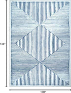 Bloom Rugs Washable Non-Slip 9' x 12' Rug - Blue/Ivory Striped Area Rug for Living Room, Bedroom, Dining Room, and Kitchen - Exact Size: 9' x 12'