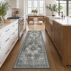 GENIMO 2'6"x8 Runner Rugs for Hallway, Machine Washable Non Slip Vintage Rugs, Low Pile Lightweight Soft Print Rug for enrtyway, Corridor, Home Office, Kitchen, Charcoal Gray
