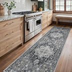 Runner Rug 2'6''x8, Machine Washable Runners, Non Slip Vintage Hallway Runner Rugs, Low Pile Lightweight Mat for Entryway, Hallway, Kitchen and Corridor, Dark Gray