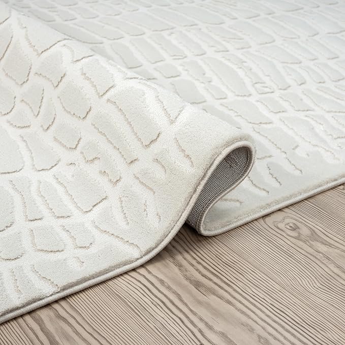 Abani Neutral Cream Area Rug for Living Room, Bedroom - Pebble Pattern - 2' x 3' - Durable & Easy to Clean
