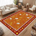 Fallen Leaves Carpet for Kitchen, 6x8ft, Autumn Pumpkins with Leave Orange Area Rug, Indoor Ultra-Thin Foldable Machine Washable Fun Pumpkin Bath Mat for Home Office Relax Room
