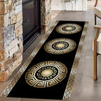 Black Gold Geometric Hallway Runner Rug, 4x12ft, Vintage Greek Key Entryway Carpet, Baroque Style Pattern Machine Washable Carpets, Durable Non-Shedding Non-Slip Rugs for Dorm Nursery