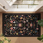 Vintage Medallion Floral Indoor Door Mat 2x3, Machine Washable Entryway Rug, Low Pile Soft Small Carpet, Non-Slip Area Rug for Entrance, Bedroom, Kitchen & Kids Room | Black