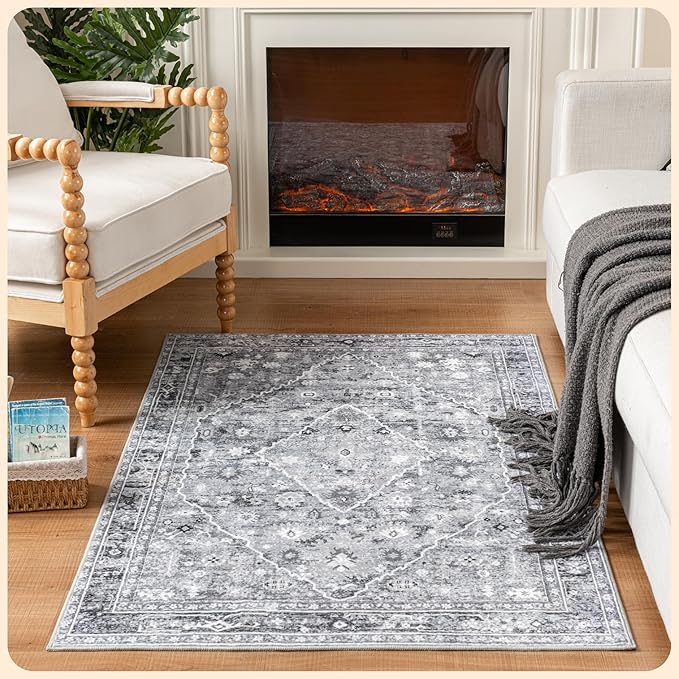 Istana 3x5 Area Rug - Grey Modern Rugs for Living Room 3x5 - Foldable Rugs for Bedroom/Living Room Rug - Stain Resistant Washable Rug - Eco-Friendly Small Area Rugs