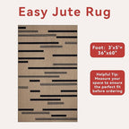 Tangsoo Stripe Easy Jute Rug,Ultra Thin 3x5 Washable Area Rug for Bedroom,Non-Slip Black Indoor Outdoor Rug Modern Low Pile Carpet Farmhouse Non Shedding Mat for Patio Backyard Entryway