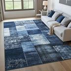 Tepook Modern Area Rug for Living Room, 6x9 Geometric Large Rugs for Bedroom, Washable Patchwork Rug Indoor Non-Slip Throw Carpets for Dining Room Office Farmhouse Home Decor, Blue