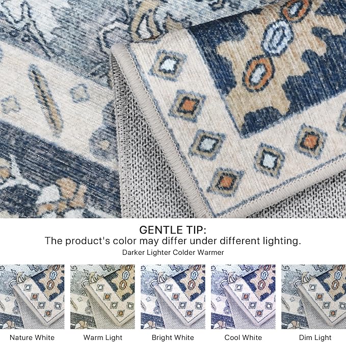 5x7 Area Rug Machine Washable Boho Rug for Living Room,Ultra-Thin Low Pile Carpet,Lightweight Indoor Printed Rug,Non Slip Floral Area Rug for Bedroom, Dining Room, Home Office,Blue