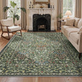 Bavni 6x9 Area Rugs for Living Room, Floral Rug Machine Washable Non Slip, Vintage Boho Forest Carpet, Soft Low Pile Thin Lightweight Rugs for Bedroom, Farmhouse, Dining Room Office, Emerald Green