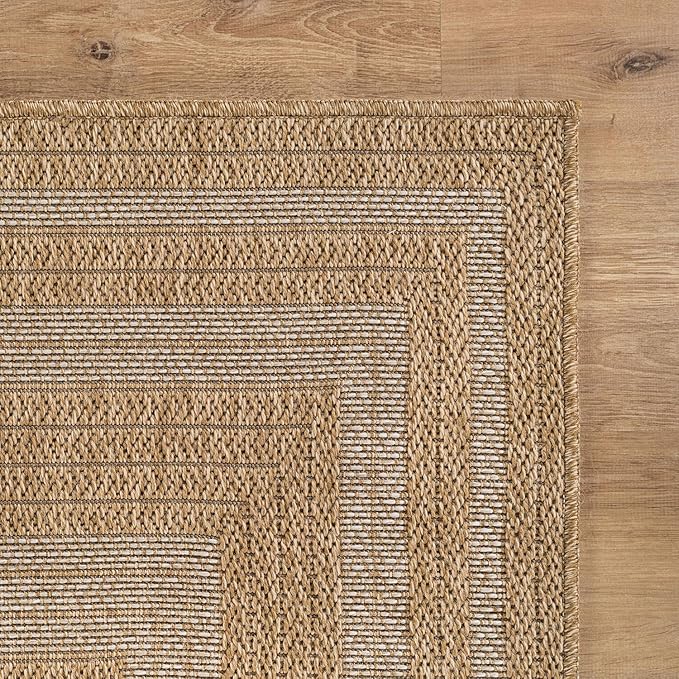 Beverly Rug Easy Jute Framed Border Runner Rug 2x7 Washable Durable Indoor Outdoor Area Rugs for Living Room Patio Office Stain Resistant Non Shedding Casual Indoor Outside Carpet 2 x 7 Natural