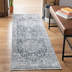 Bloom Rugs Caria Washable Non-Slip 12 ft Runner - Gray/Dark Blue Traditional Runner for Entryway, Hallway, Bathroom, and Kitchen - Exact Size: 2'6" x 12'