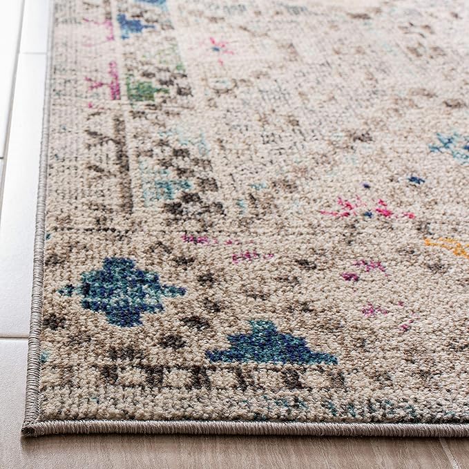 SAFAVIEH Madison Collection Runner Rug - 2'2" x 12', Grey & Yellow, Boho Diamond Distressed Design, Non-Shedding & Easy Care, Ideal for High Traffic Areas in Living Room, Bedroom (MAD418F)