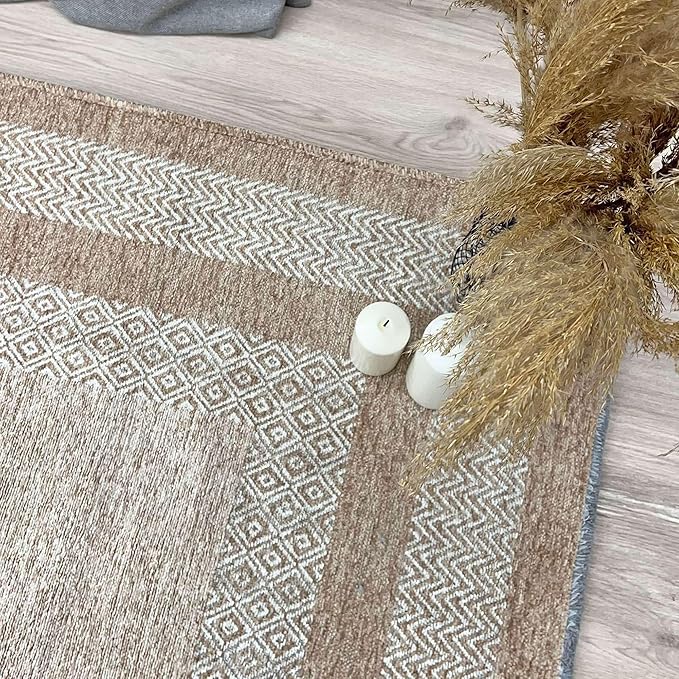 Alfa Rich 3x5 Beige Cream Washable Area Rugs for Living Room Bedroom Kitchen Dining Cotton Runner