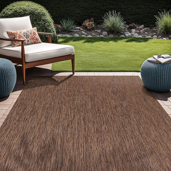 Beverly Rug Indoor Outdoor Rug 6x9, Washable Outside Carpet for Patio, Deck, Porch, Solid Modern Area Rug, Water Resistant, Gold Brown