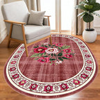 Retro Country Distressed Burgundy Green Florals Texture Bordered Rugs 12x15 for Living Room Bedroom Dining Room Soft Washable Non Skid Area Rug Guestroom Kitchen Doormats Rustic Indoor Oval Carpet
