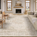 9x12 Washable Area Rug Beige Vintage Distressed Large Rug for Living Room Oriental Soft Thin Indoor Retro Carpet Non Slip Low Pile Floor Cover for Bedroom Dining Room Office Nursery