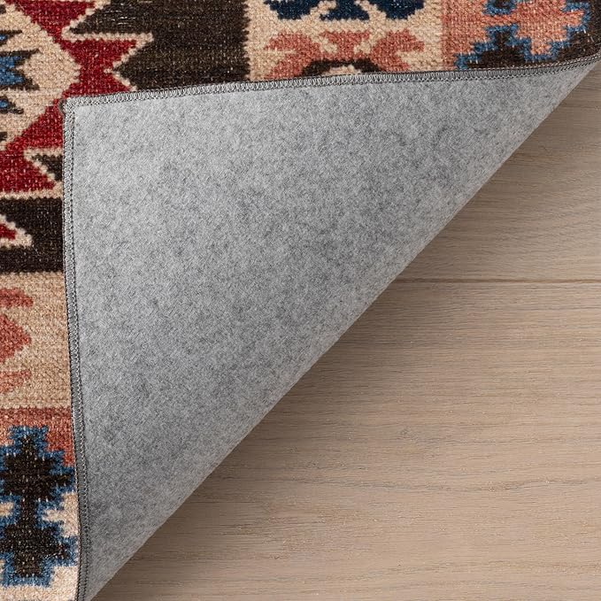 Dash & Albert Balsam Kilim Multi Machine Washable Rug, 4 X 6 Feet, Red Geometric Pattern