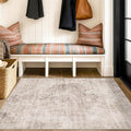 Washable Beige Brown Rugs for Entryway Indoor - 3x5 Throw Rug for Large Kitchen, Bedroom Bedside, Bathroom, Mudroom, Mordern Abstract Medallion Light Brown Décor, Non Slip Low Pile Fade Resistant