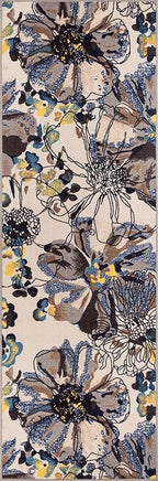 Rugshop Cream Bright Flowers Non Slip Non-Shedding Runner Rug for Hallway, Kitchen and Laundry Room, 2'7" x 8'