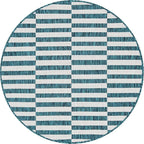 Unique Loom Outdoor Striped Collection Area Rug - Striped (4' 1" Round, Teal/Ivory)