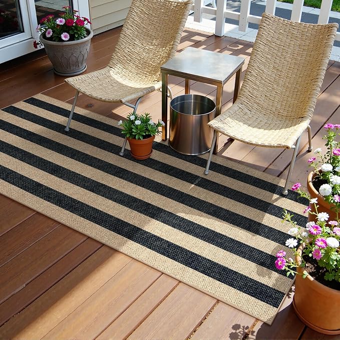 Lahome Striped Outdoor Runner Rug, 2x6 Washable Kitchen Rugs Non Slip Carpet Runners for Hallway 6ft, Farmhouse Non Shedding Lightweight Floor Carpet for Bedroom Entryway Front Porch
