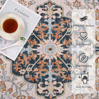 U'Artlines Boho Vintage Area Rug 8x10 Machine Washable Low Pile Soft Floor Carpet Non Slip Non Shedding Accent Rug for Living Room Bedroom Entryway Dining Room Office Orange Blue