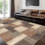 Modern Geometric Patchwork Indoor Area Rug for Living Room, Beige 9'x 12' Large Rug Rockwood Collection Hardwood Floors Decor for Bedroom, Beige Throw Carpet for Office Entryway Dining Room