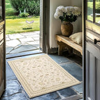 EVERGRACE Area Rugs for Entryway 2x3, Boho Floral Faux Wool Indoor Outdoor Small Rugs, Washable Rugs for Bedroom Bathroom Laundry Doormat, Low Pile Floor Mat Carpet for Home Decor, Natural Beige