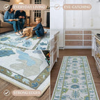 Fame Living Green Oushak Rug, Modern, Vintage, Turkish, Eclectic, Floral, Pastel, Washable, Oversized, Extra Large Area Rugs for Living Room, Dining, Bedroom, Lounge 9'5"x14'