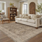 9x12 Rust Brown Area Rug for Living Room Bedroom Neutral Soft Non Slip Rug Low Pile Vintage Distressed Large Carpet for Dining Room Nursery Office Indoor