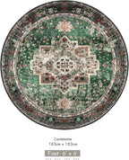 Round Rug 6ft for Bedroom, Green Washable Circle Rug Non-Slip Boho Area Rug 6' Round Carpet for Dining Room Kitchen Dorm Bathroom Low Pile Soft