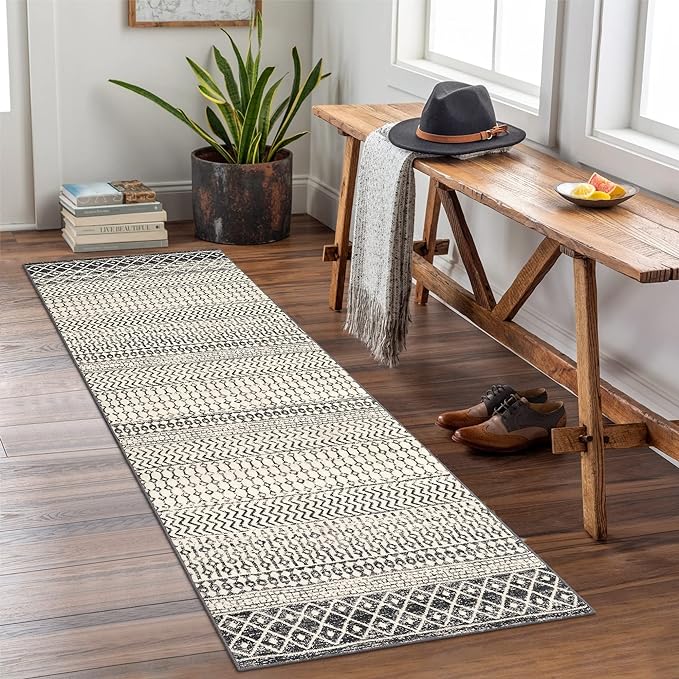 Moroccan Washable Runner Rug, 2x6 Ultra Soft Non-Slip Vintage Boho Hallway Kitchen Runner Rug Floor Carpet for Bedroom Bathroom Laundry Living Room