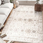 ReaLife Rugs Machine Washable Area Rug Runner - Living Room Bedroom Bathroom Kitchen Entryway Office - Padded Low Pile Stain Resistant Premium - Boho Farmhouse Vintage - BEV - Beige 3' x 5'