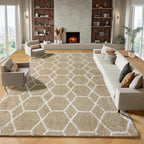 ONASAR 8x10 Area Rugs for Living Room, Fluffy Beige and White Bedroom Rug, Washable Geometric Boho Large Soft Plush Shaggy Fuzzy Floor Carpet for Nursery Kids Classroom Playroom Dorm Home Decor