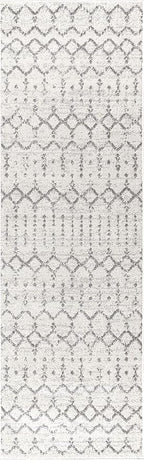 JONATHAN Y Boho Vintage Diamond Cream/Gray Runner Rug 2X20 ft, Moroccan Hype for Living Room, Bedroom, Kitchen, Office, Easy-Cleaning, High Traffic, Pet-Friendly, Non-Shedding (MOH101B-220)