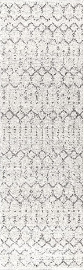 JONATHAN Y Boho Vintage Diamond Cream/Gray Runner Rug 2X20 ft, Moroccan Hype for Living Room, Bedroom, Kitchen, Office, Easy-Cleaning, High Traffic, Pet-Friendly, Non-Shedding (MOH101B-220)
