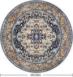 KOZYFLY Boho Round Rug 3 Ft Rugs for Entryway Washable Circle Rug Non Slip Doormat Gold Navy Printed Faux Wool Vintage Round Entryway Rug Floor Carpet Round for Entrance, Bedroom