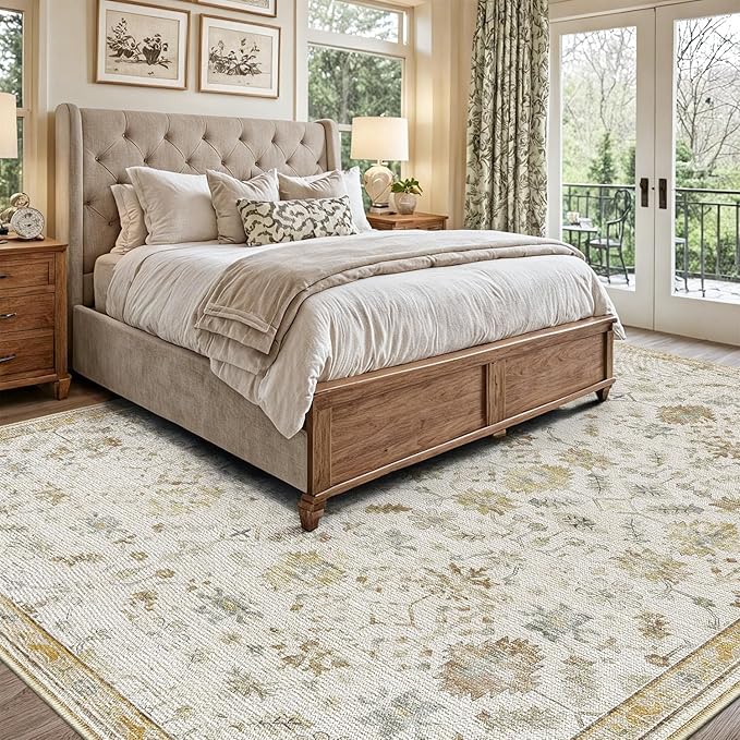 LUMI 8x10 Washable Area Rug for Living Room, Ultra Soft Traditional Vintage Rugs Non Slip with Rubber Backing, Low Profile, High Traffic, Stain Resistant Carpets, Ideal for Bedroom, Dining Room