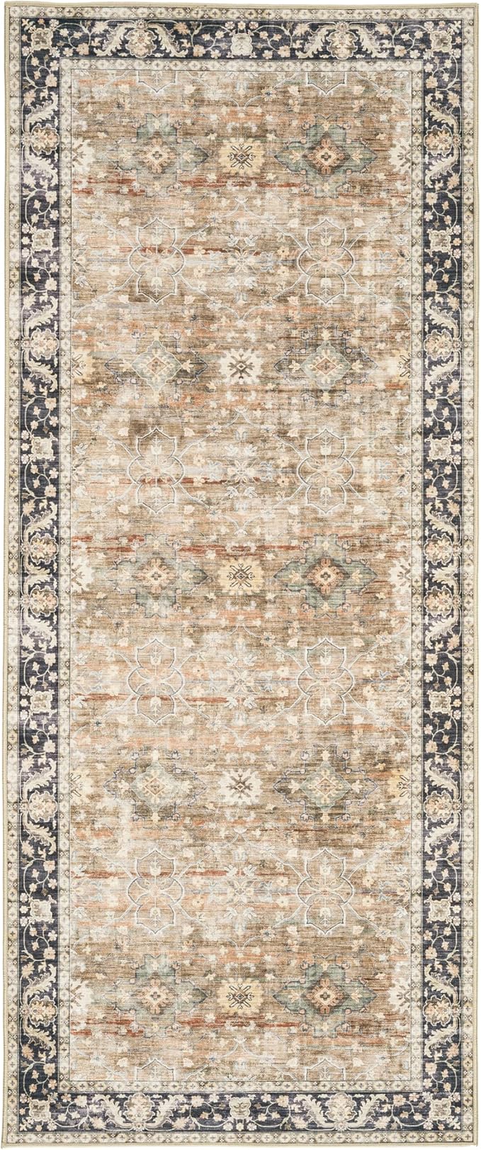 ReaLife Rugs Machine Washable Area Rug Runner - Living Room Bedroom Bathroom Kitchen Entryway - Padded Low Pile Stain Resistant Premium - Boho Farmhouse Vintage - BEV - Beige Tan Brown 2'6" x 6'