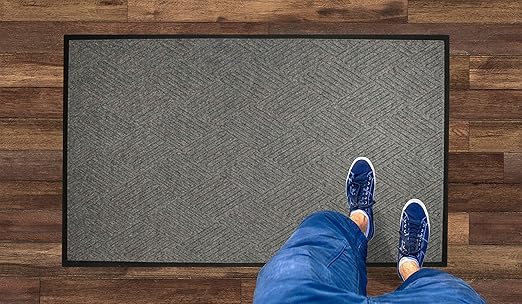M+A Matting WaterHog Diamond | Commercial-Grade Entrance Mat with Rubber Border – Indoor/Outdoor, Quick Drying, Stain Resistant Door Mat (Grey, 6' x 12')
