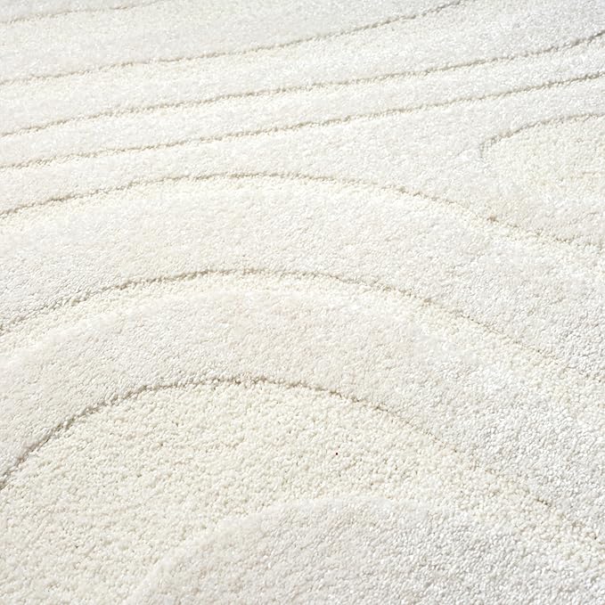 Abani Cozy Cream Area Rug for Living Room, Bedroom - Swirl Waves Pattern - 5' x 8' - Durable & Easy to Clean