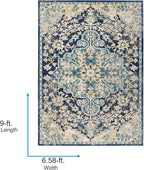 Livabliss Area Rugs - 7x9 Odelia Vintage Boho Blue Aqua Slate Area Rug for Living Room Bedroom - Floral Medallion Stain Resistant Carpet for Kitchen, Nursery, Office (6'7" x 9')