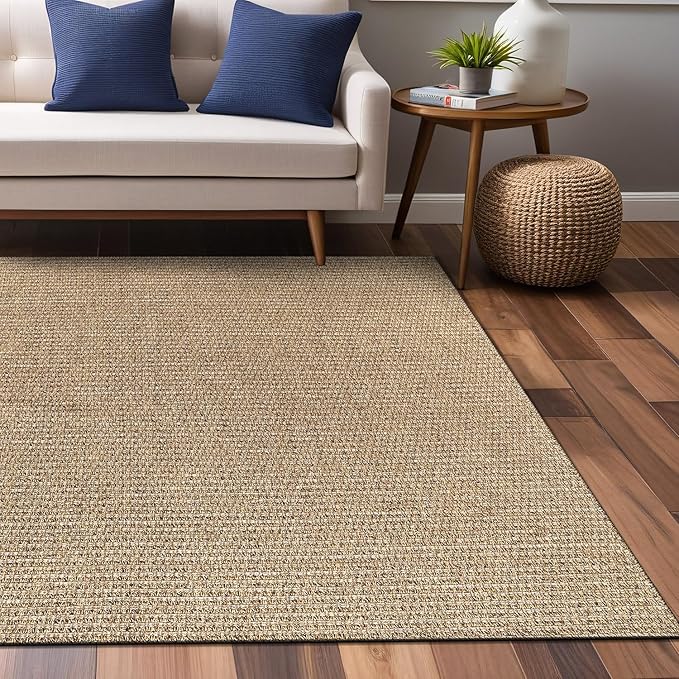 Easy Jute Rugs 5x7 Natural Color Living Room Indoor Outdoor Area Rug for Farmhouse Patio and Kitchen Rug High Traffic Washable Easy to Clean Solid Boho Woven Design Outside Carpet (5 x 7)