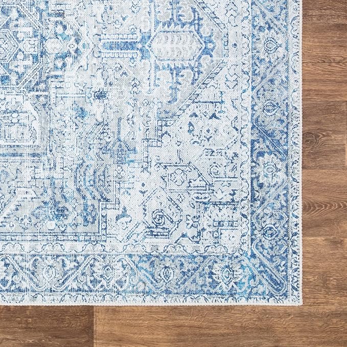 Bloom Rugs Washable Non-Slip 2' x 3' Rug - Blue/Gray Traditional Oriental Area Rug for Living Room, Bedroom, Dining Room, and Kitchen - Exact Size: 2' x 3'