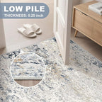 Square Area Rug Living Room Rugs - 5x5 Washable Large Soft Indoor Neutral Modern Abstract Low Pile Rug Carpet for Bedroom Dining Room Farmhouse Home Office - Beige Blue
