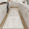 3x8 Washable Vintage Runner Rug for Living Room Bedroom Beige Grey Soft Tranditional Non Slip Runner Rug Lightweight Floral Low Pile Distressed Carpet Hallway Kitchen Bedroom Office