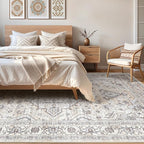 8x10 Area Rugs Living Room: Washable Boho Large Neutral Vintage Soft Rugs Stain Resistant Farmhouse Non Slip Indoor Floor Carpet for Bedroom Nursery Kids Playroom Office Dining Room Home- Ivory Gray