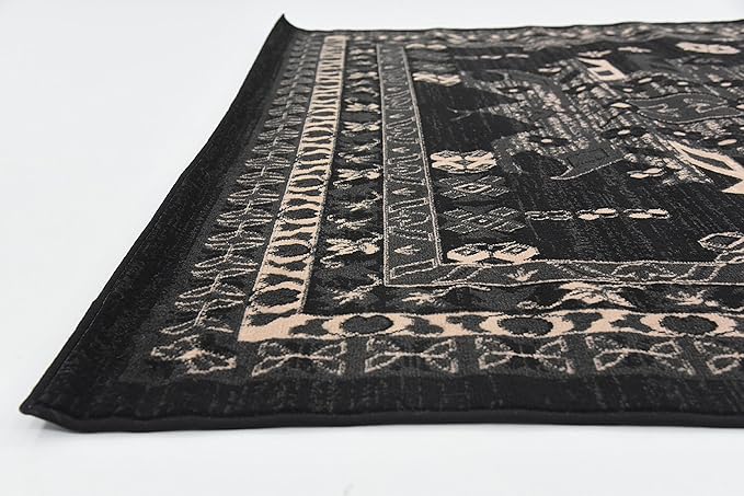 Unique Loom Taftan Collection Border Geometric Tribal Inspired Design Area Rug (7' 0 x 10' 0 Rectangular, Black/ Gray)